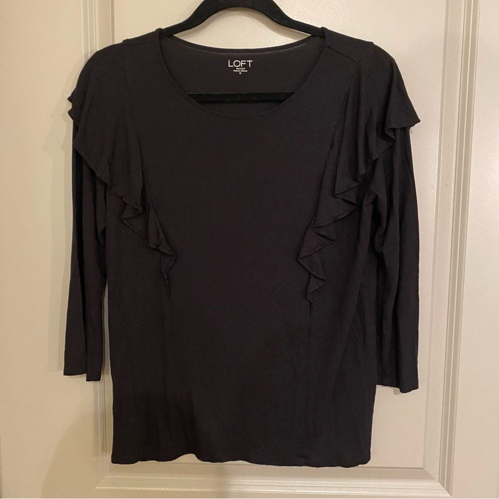 Loft Outlet Black Ruffle Shoulder Long Sleeve Tee